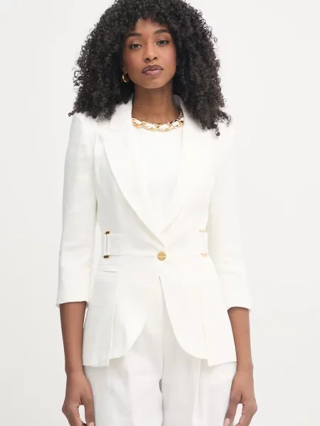 Elisabetta Franchi Enoredni suknjič z lanom bež