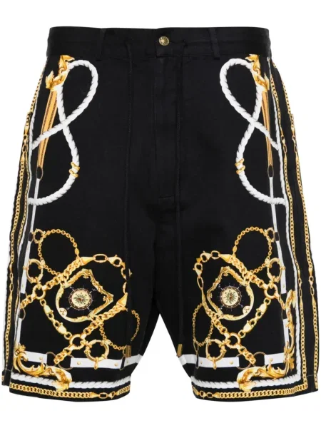 Pantaloni scurți Camilla cu imagine din țesătură twill negru