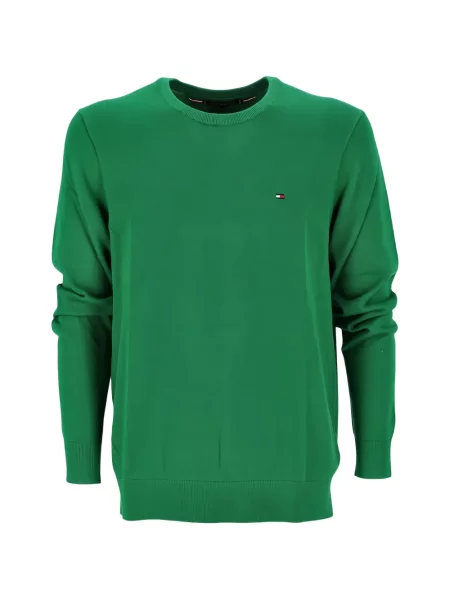 Pulover Tommy Hilfiger cu broderie cu decolteu rotund verde