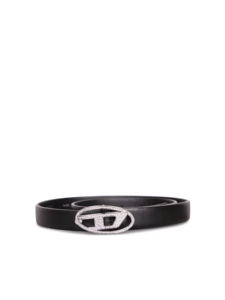 Diesel pasek skórzany OVAL D LOGO STRASS 20 czarny