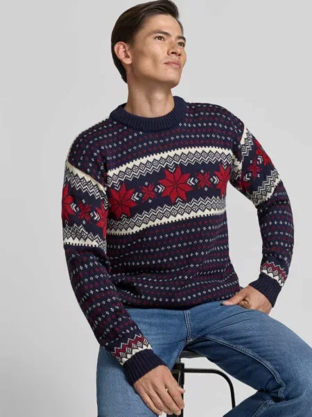 Sweter z wełny o wyglądzie dzianiny w kroju regular fit model Egersund' Dale Of Norway granatowy