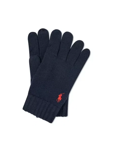 Rękawiczki z palcami z wełny z wyhaftowanym logo Polo Ralph Lauren granatowe