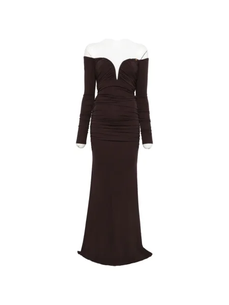 Odgovarati maksi haljina Elisabetta Franchi s ramena smeđa