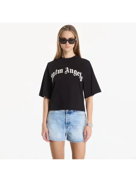 Tricou Palm Angels Curved Logo Boxy Tee Black/ Off White L alb