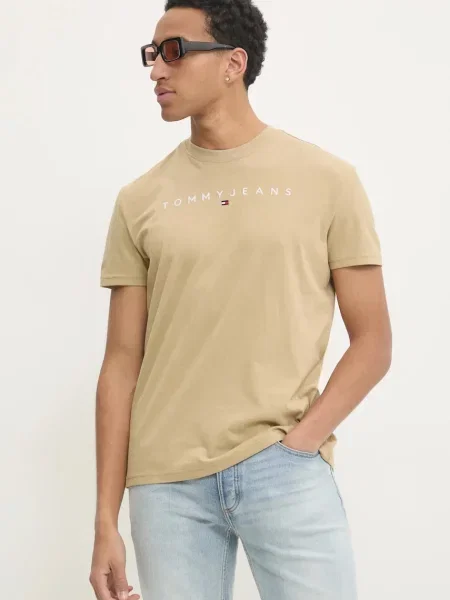 Тениска Tommy Jeans с апликация бежово