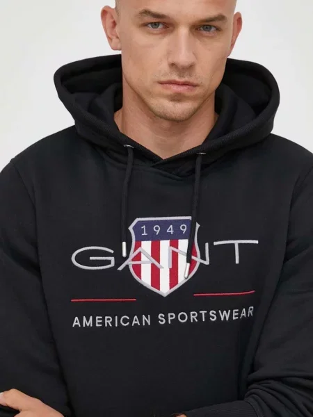 Dukserica Gant za muškarce s kapuljačom s aplikacijom crna