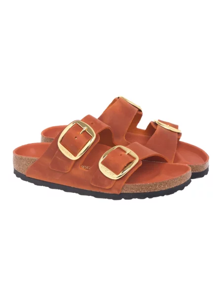 Birkenstock klapki na płaskim skórzane pomarańczowe