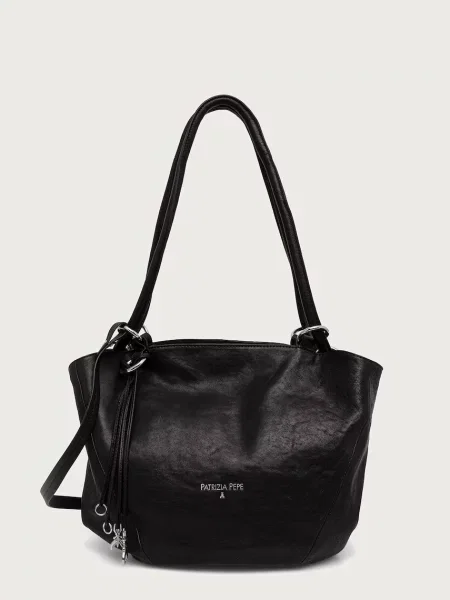 Geantă shopper Patrizia Pepe din piele negru