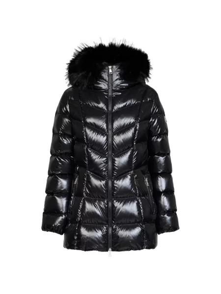 Garnitură de blană palton de blană Moncler cu glugă cu blană negru