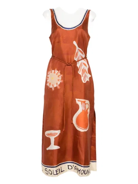 Костюм миди рокля Alemais с принт до коляното кафяво