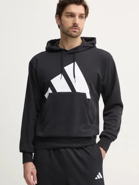 Суичър с качулка Adidas с качулка с принт черно