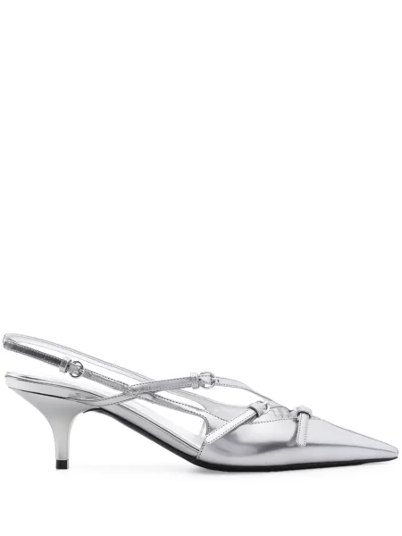 Pantofi cu toc Miu Miu din piele cu cataramă argintiu