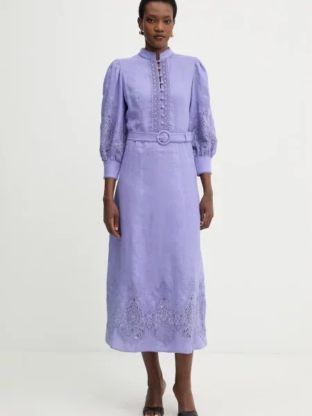 Luisa Spagnoli sukienka lniana Provina fioletowa
