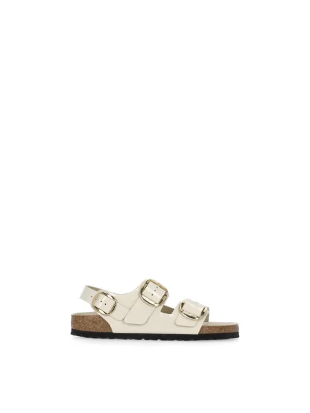 Sandały Birkenstock skórzane na sprzączkę beżowe