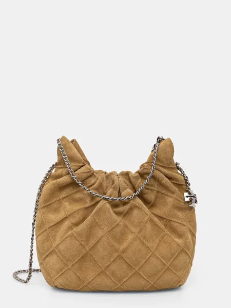 Tory Burch geantă crossbody pentru femei din piele întoarsă Fleming bej