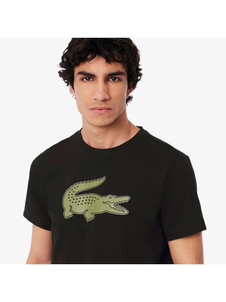 Lacoste T-Shirt Z Okrągłym Dekoltem Z Nadrukiem Regular Fit czarny