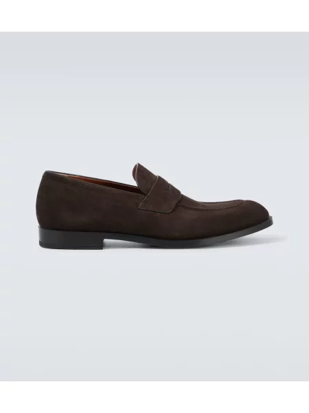 Pantofi loafer Zegna din piele de căprioară maro