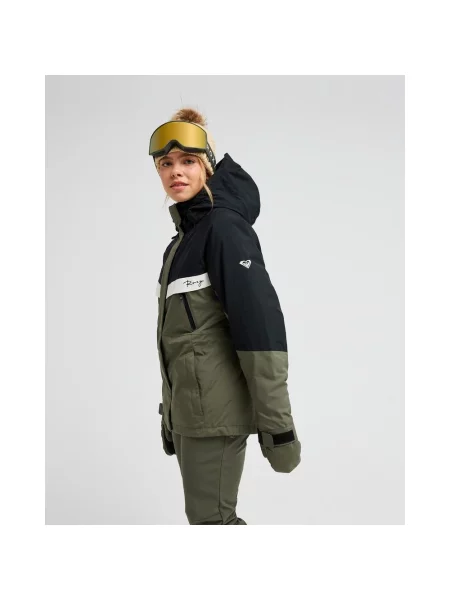 Kurtka z kapturem Roxy Glacial Grace zielony khaki XS czarny