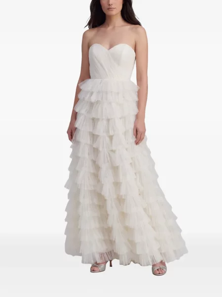 Rochie maxi Marco Gabrielli Atelier cu volane fără bretele alb