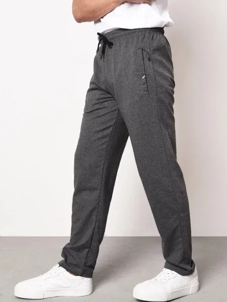 Haftowane spodnie dresowe Dewberry z kieszeniami na zamek szare