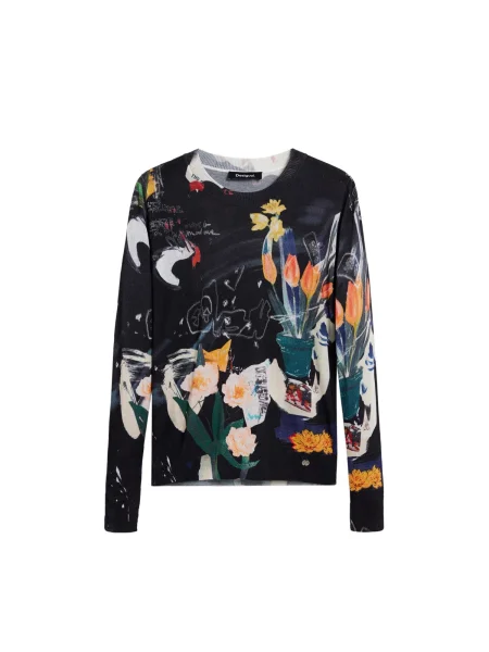 Desigual Pulover albastru închis / verde pin / portocaliu negru