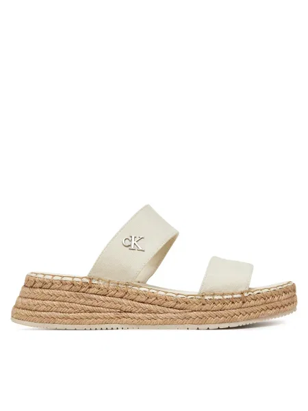 Чехли Calvin Klein Jeans SPORTY ROPE MG LTH WEBBING със скосена платформа бежово