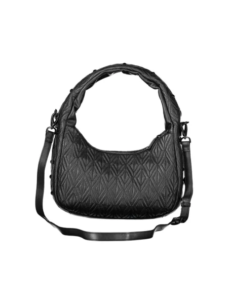 Lniana torebka hobo Valentino By Mario Valentino z ćwiekami pikowana czarna