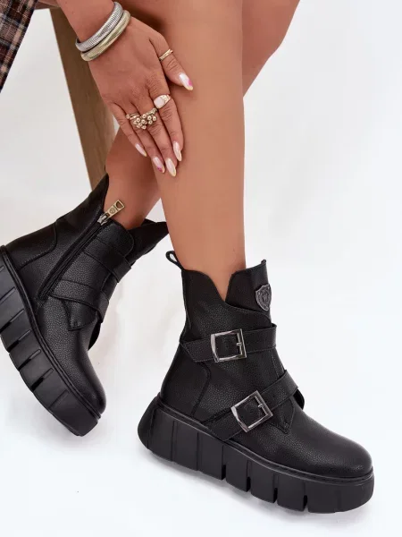 Usnjene čevlji do gležnjev Vinceza s platformo črna