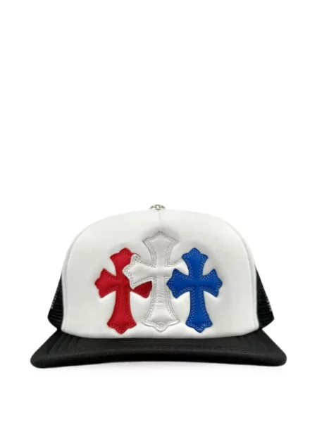 Șapcă Chrome Hearts din piele cu motiv cu inimi alb