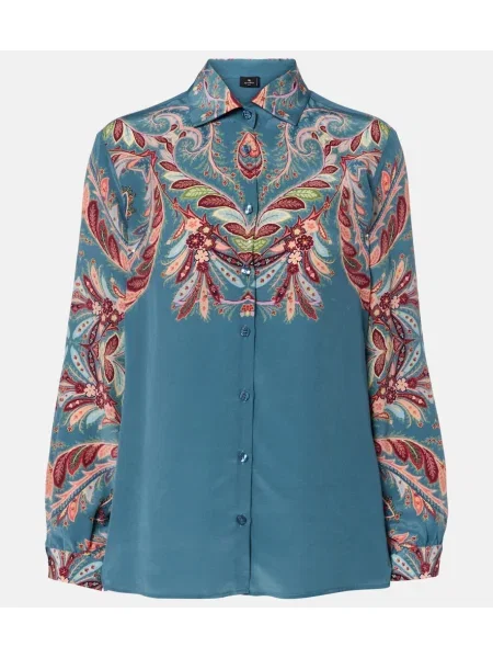 Jedwabny top Etro z wzorem paisley niebieski