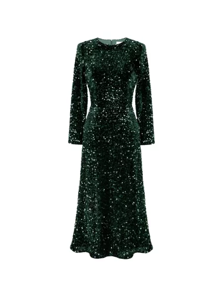 Rochie midi Post Meridiem cu paiete până la genunchi de costum verde