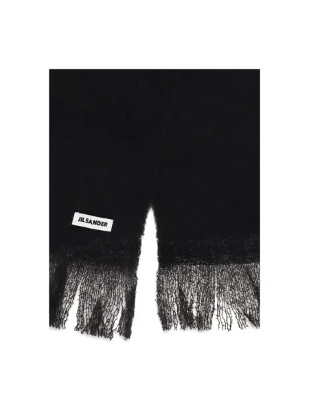 Szal Jil Sander z frędzli wełniana czarna