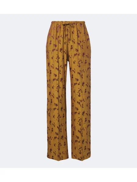 Pantaloni Dries Van Noten cu model floral galben