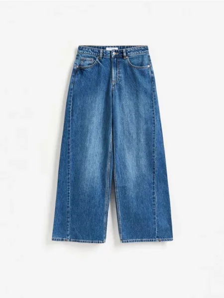 Reserved Blugi wide leg cu cusătură bleumarin
