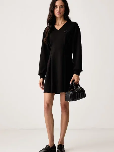 Armani Exchange rochie evazată cu vâscoză negru