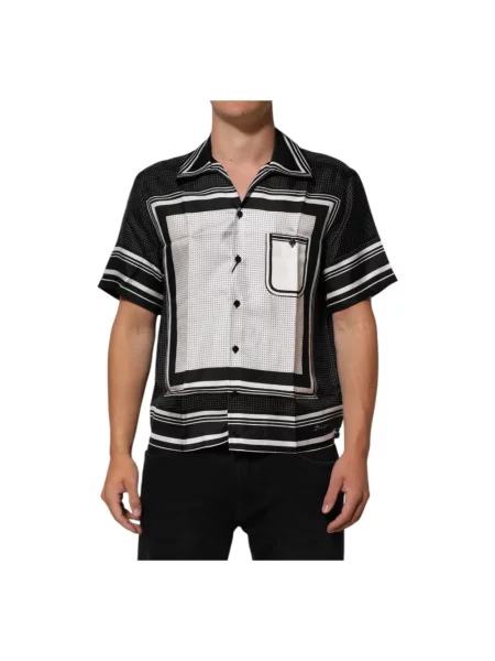 Koszula Dolce And Gabbana w paski z nadrukiem casual czarna