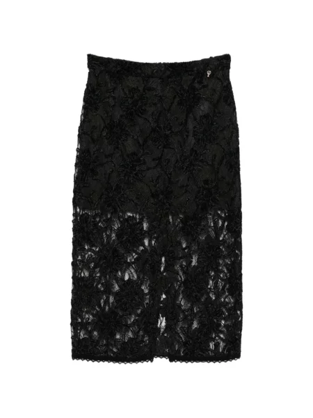 Fustă midi Philia Loft cu model floral din dantelă negru