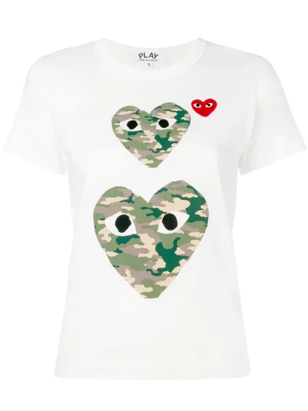 Tricou Comme Des Garcons Play cu motiv cu inimi alb