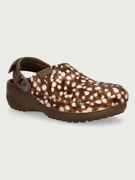 Crocs șlapi pentru femei din piele Classic Crafted Pony Hair Clog maro