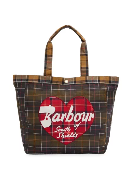 Geantă shopper Barbour în carouri maro