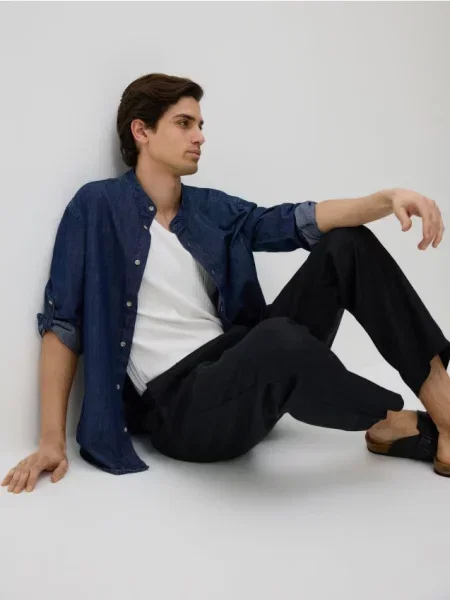 Льняные чиносы Reserved черные