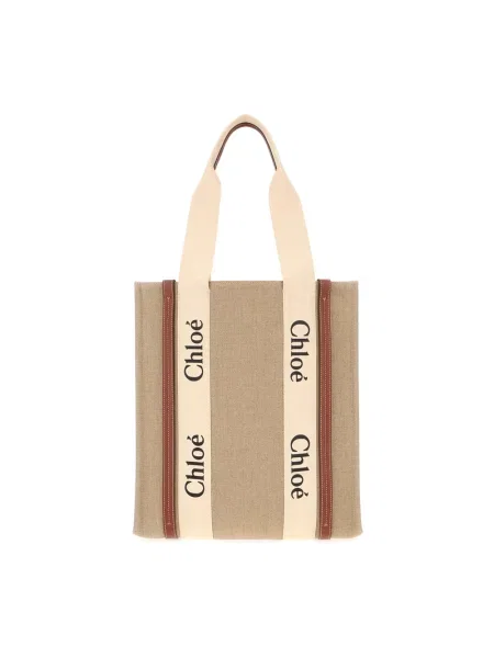 Shopperka Chloe skórzana z logo brązowa
