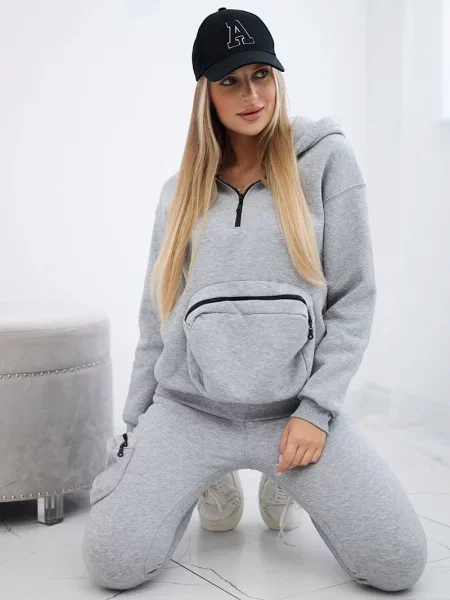 Komplet dresowy Kesi ocieplany z dekoracyjnymi kieszeniami szary