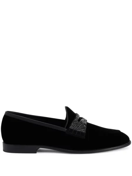 Stras pantofi loafer Giuseppe Zanotti de catifea negru