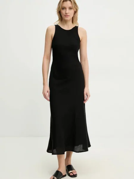 Льняна сукня Answear Lab midi розкльошена чорний