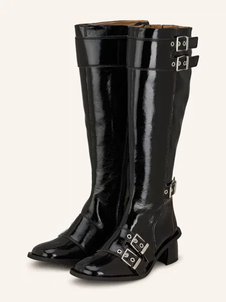 GANNI kozaki Feminine Buckle High Boot Naplack na słupku czarny