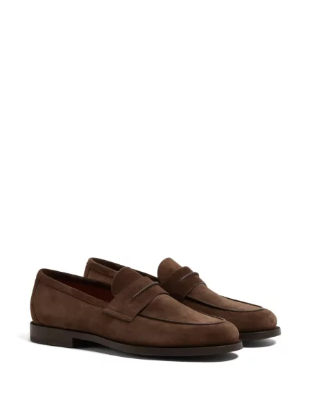 Pantofi loafer Zegna din piele de căprioară maro