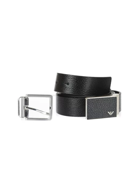 Pasek Emporio Armani skórzany z paskiem czarny