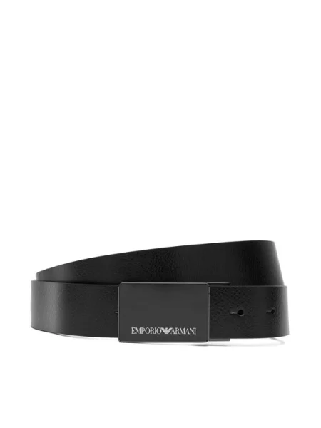 Pasek Emporio Armani skórzany z paskiem czarny
