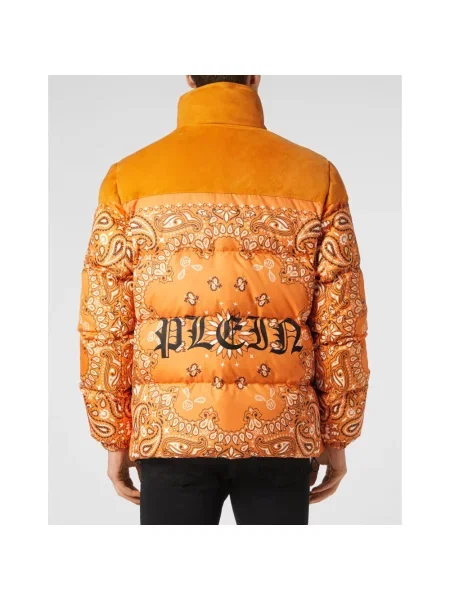 Kurtka puchowa Philipp Plein z wzorem paisley pomarańczowa